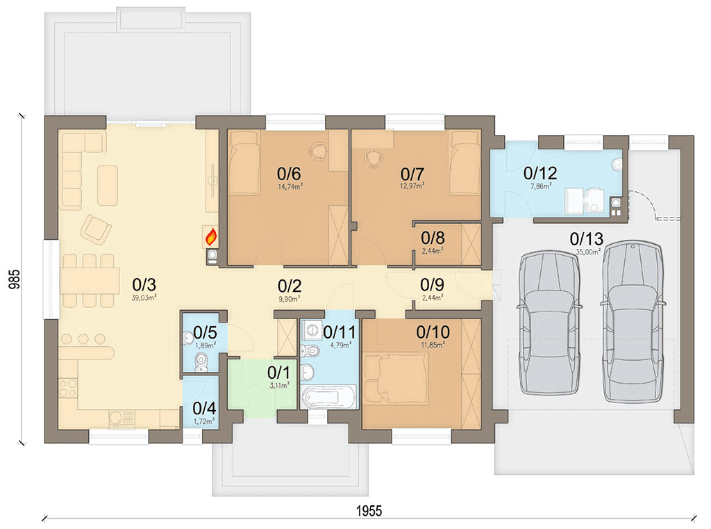 Rzut parteru domu jednorodzinnego Mokka 5 s2