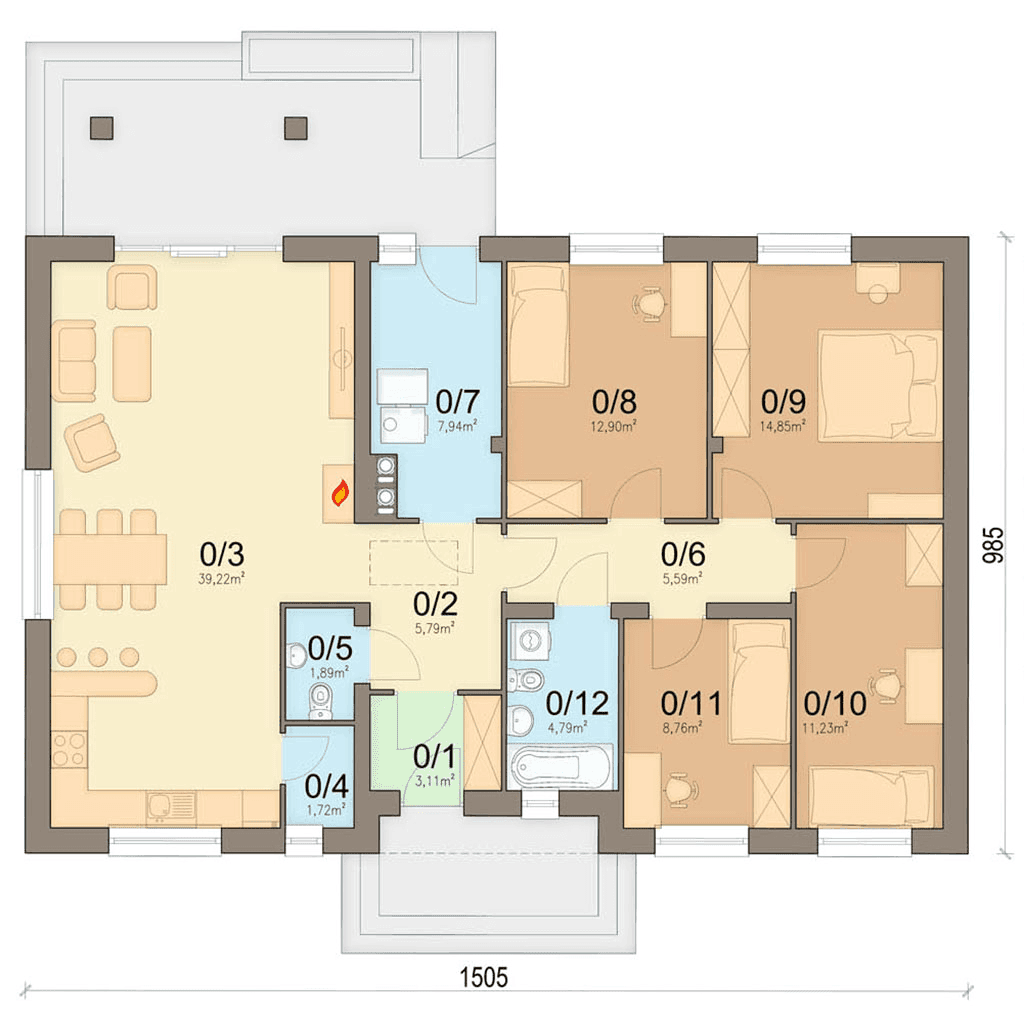 rzut parteru domu jednorodzinnego Mokka 6