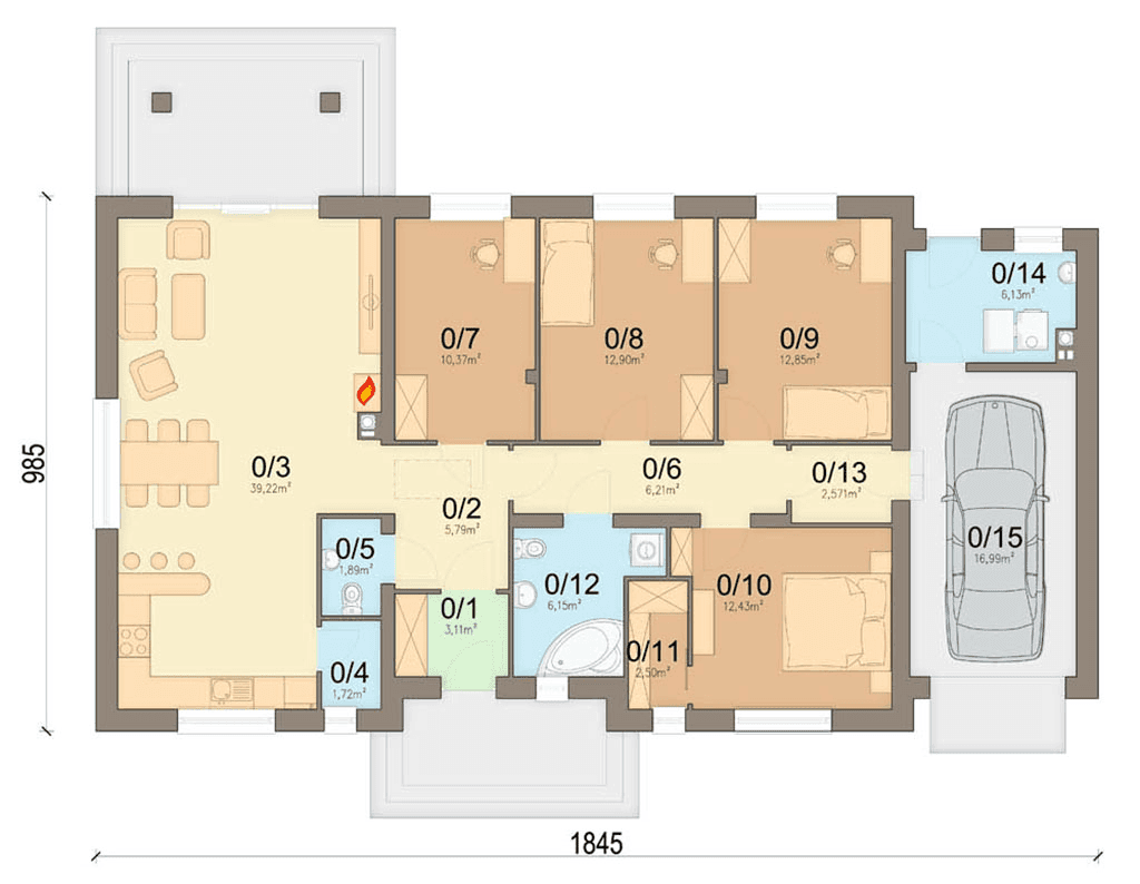rzut parteru domu jednorodzinnego Mokka 7