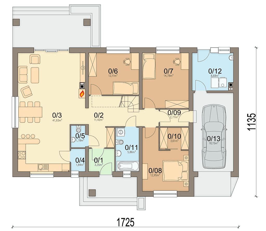 rzut parteru domu jednorodzinnego Mokka 8