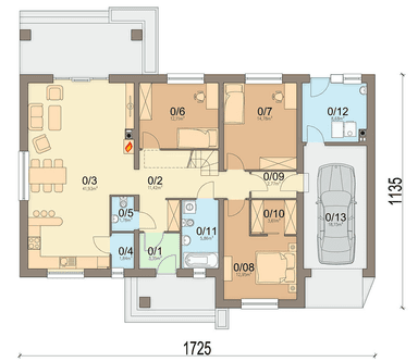 rzut parteru domu jednorodzinnego Mokka 8