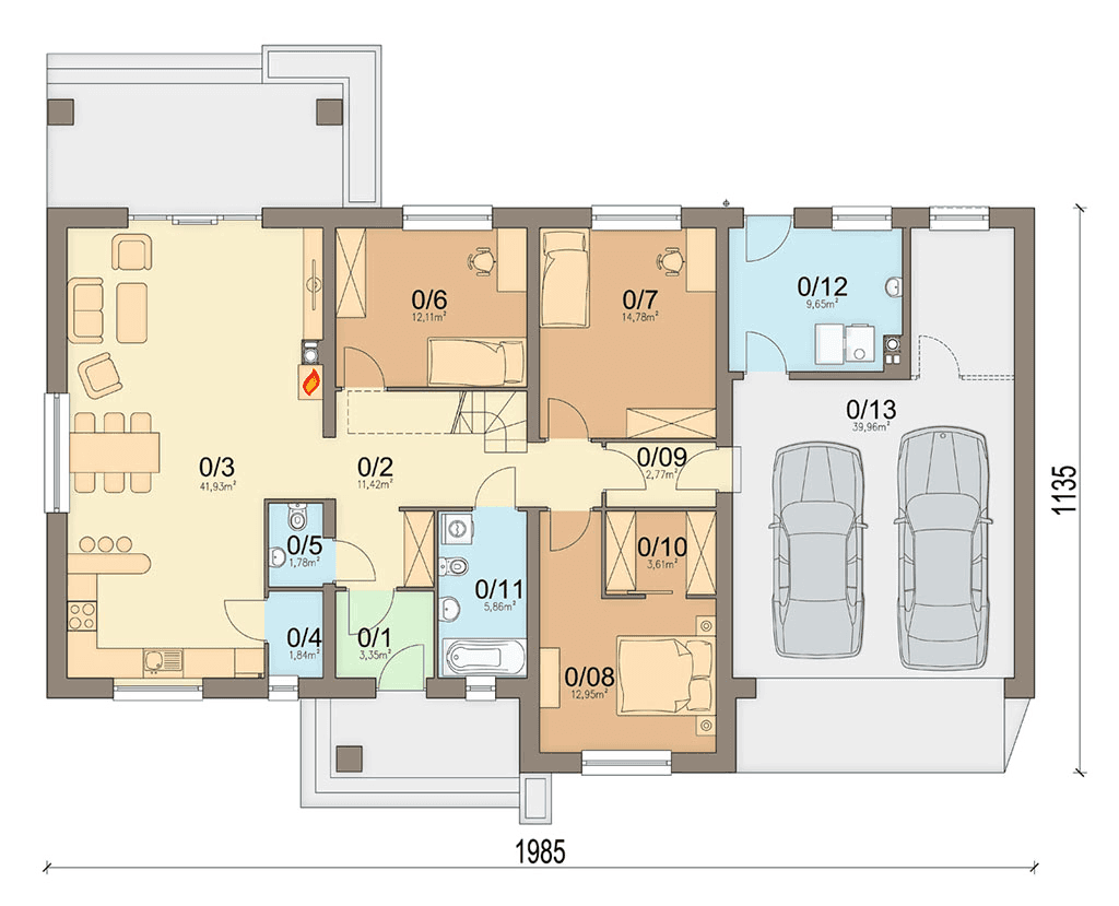 Rzut parteru domu jednorodzinnego Mokka 8 s2