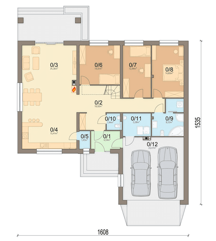 Rzut parteru domu jednorodzinnego Mokka 9