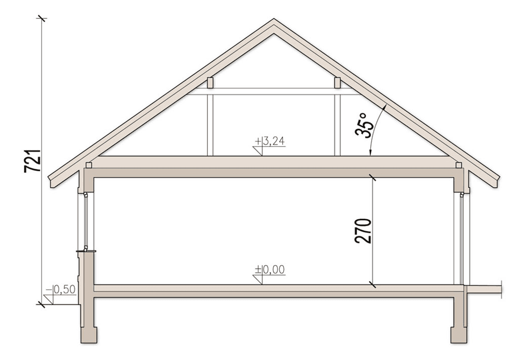 Przekrój domu jednorodzinnego Mokka G1
