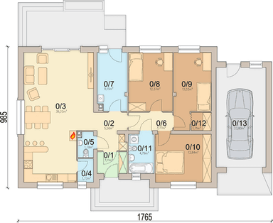 Rzut parteru domu jednorodzinnego Mokka G1