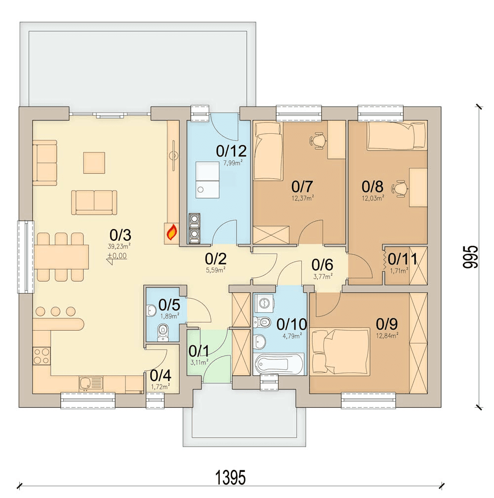 rzut parteru domu jednorodzinnego Mokka minimo