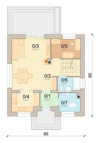 rzut parteru domu jednorodzinnego Monte 3