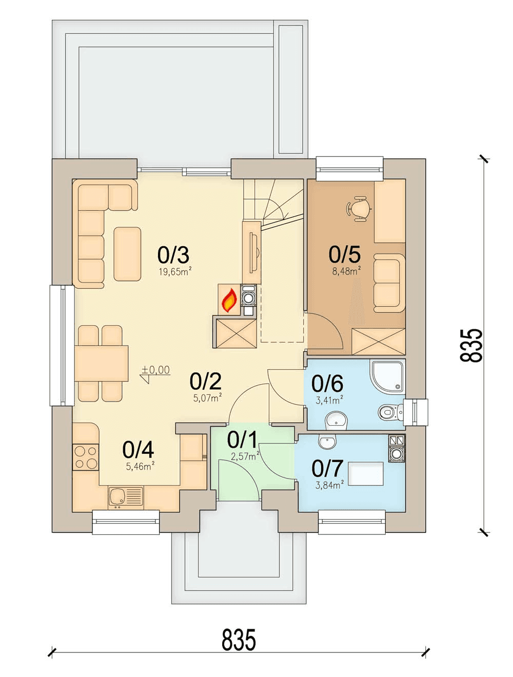 Rzut parteru domu jednorodzinnego Monte 4