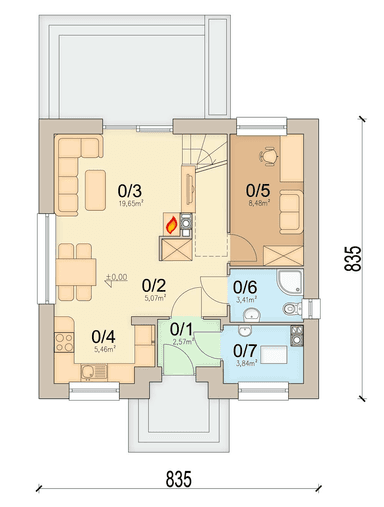 Rzut parteru domu jednorodzinnego Monte 4