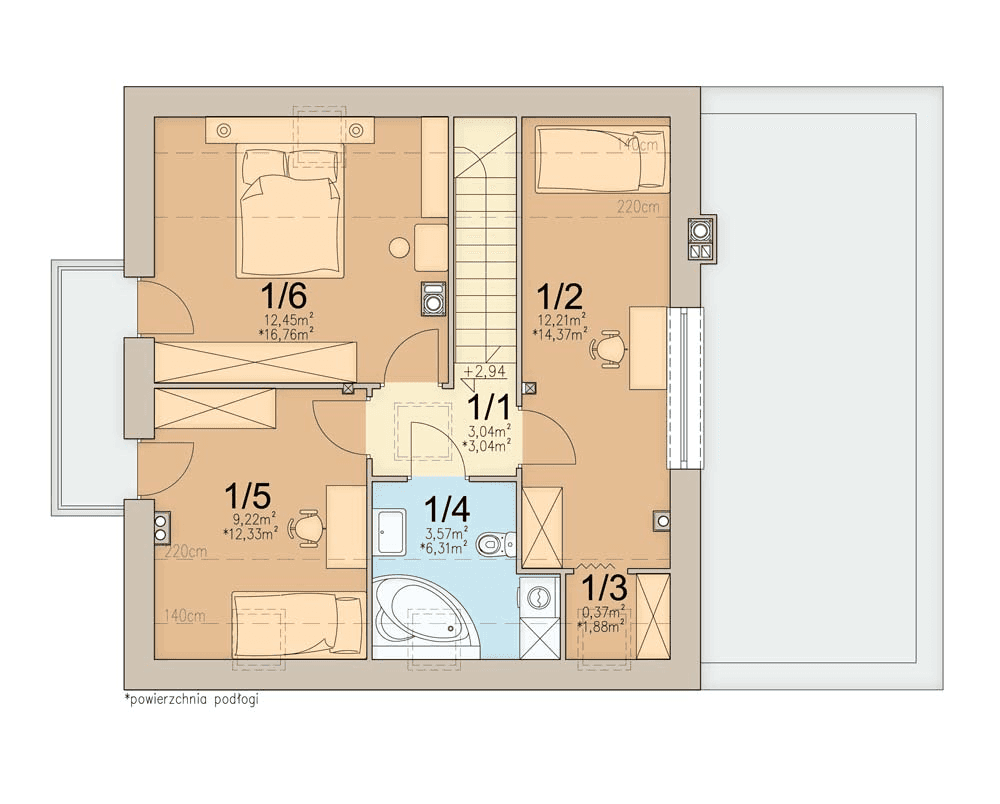 Rzut poddasza domu jednorodzinnego Monte 5