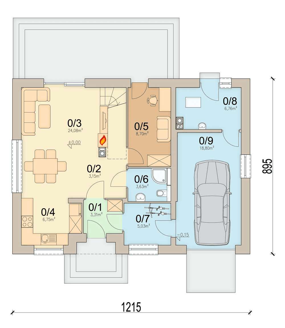 Rzut parteru domu jednorodzinnego Monte 6