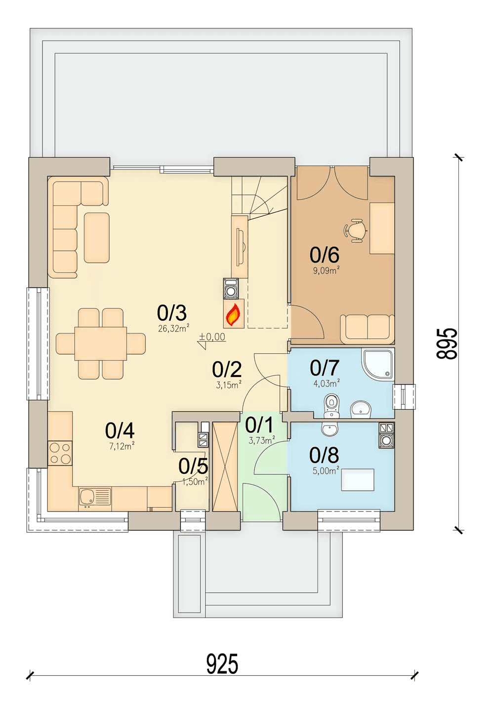 Rzut parteru domu jednorodzinnego Monte modern