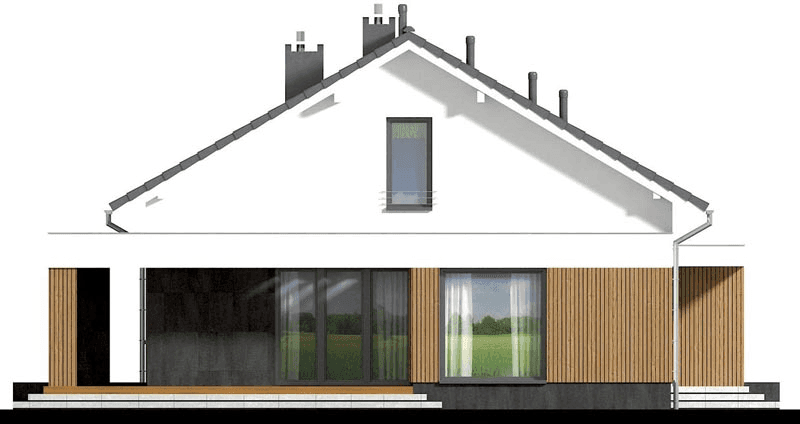 Elewacja prawa domu jednorodzinnego Papaja