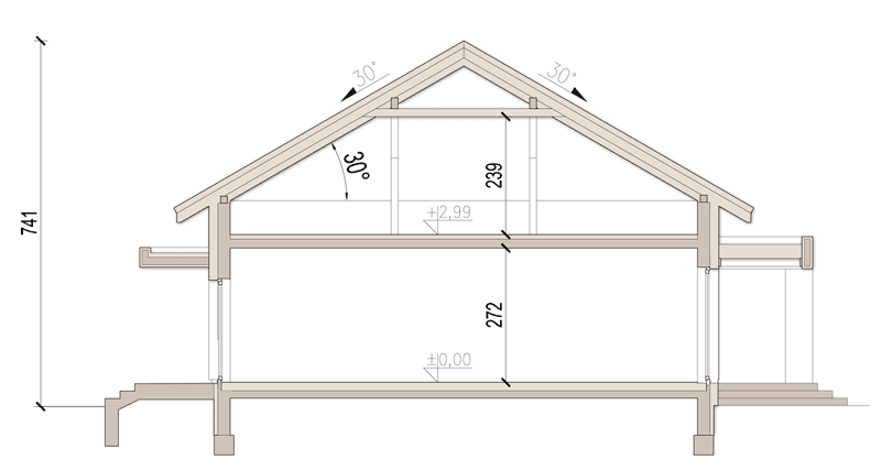 Przekrój domu jednorodzinnego Papaja