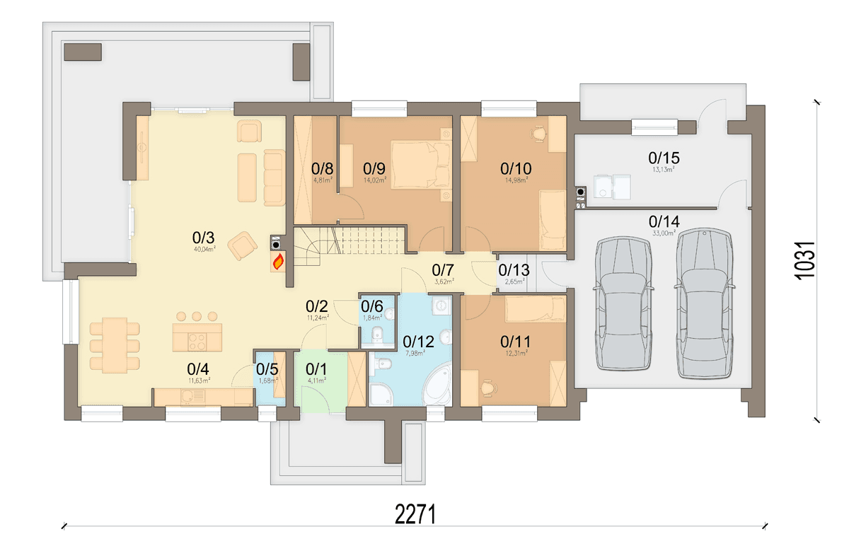 Rzut parteru domu jednorodzinnego Papaja