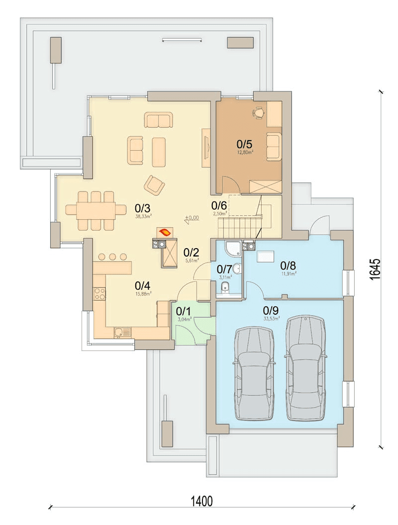 rzut parteru domu jednorodzinnego Perfetto