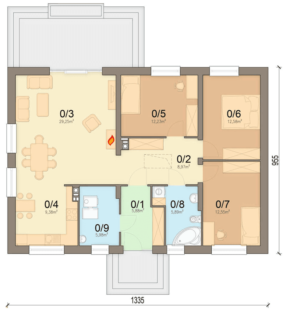 rzut parteru domu jednorodzinnego Pesto