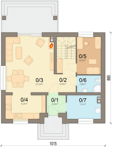 Rzut parteru domu jednorodzinnego Pinia