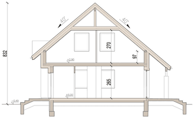 Przekrój domu jednorodzinnego Pinia