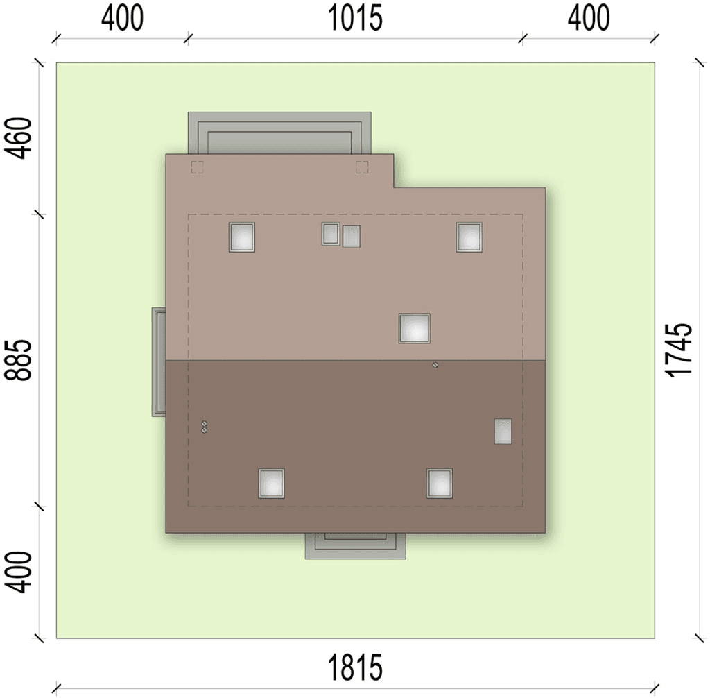 Rzut usytuowania domu jednorodzinnego Pinia na działce