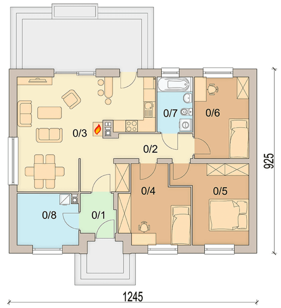 rzut parteru domu jednorodzinnego Pistacja 2