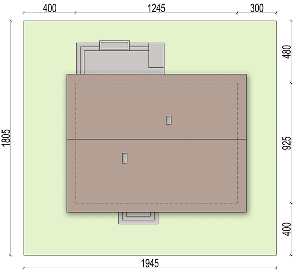 Rzut usytuowania domu jednorodzinnego Pistacja na działce