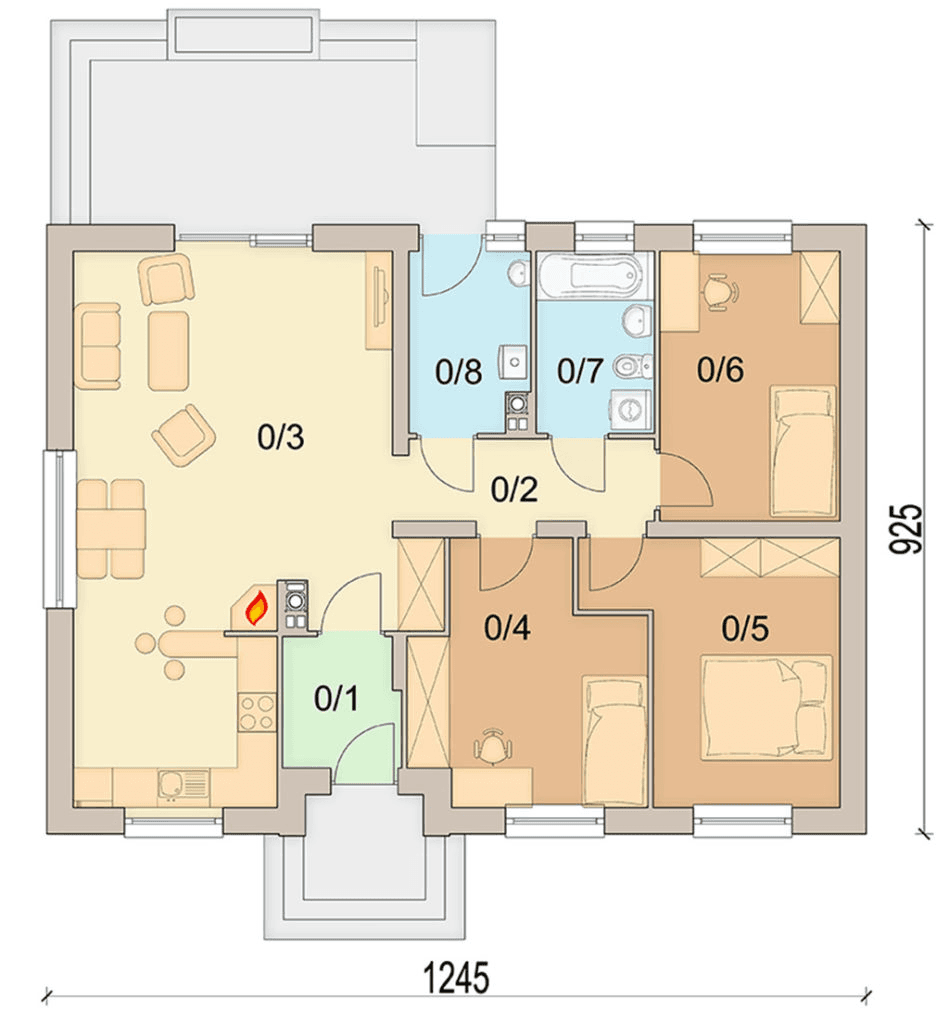 Rzut parteru domu jednorodzinnego Pistacja