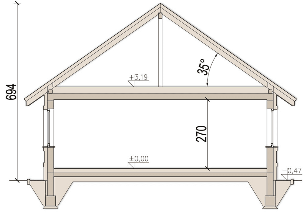 Przekrój domu jednorodzinnego Sezam 2