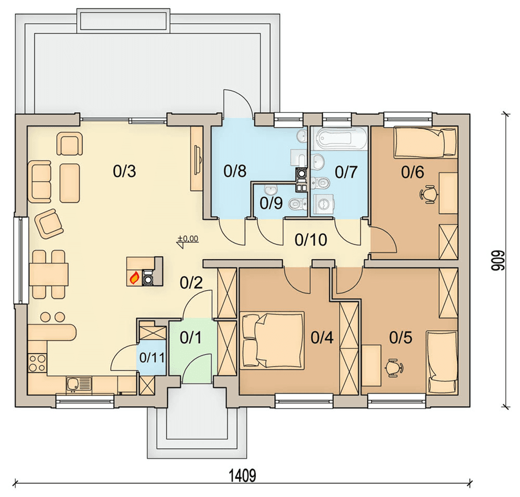 Rzut parteru domu jednorodzinnego Sezam 2