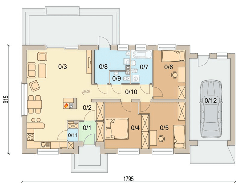 Rzut parteru domu jednorodzinnego Sezam 2 G1