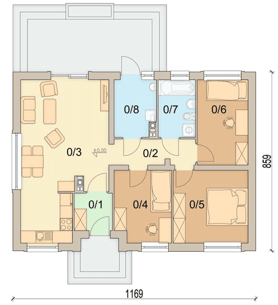 Rzut usytuowania domu jednorodzinnego Sezam na działce