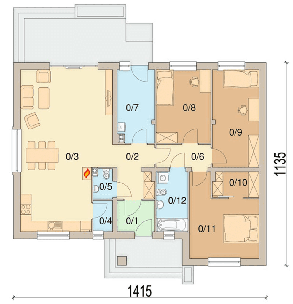 Rzut parteru domu jednorodzinnego Sezam 3