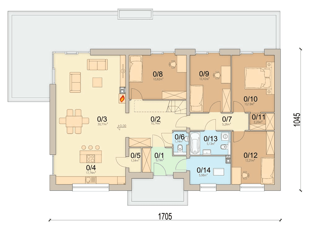Rzut parteru domu jednorodzinnego Solido 2