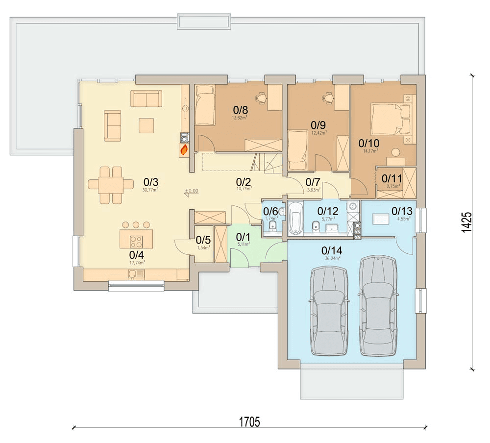 Rzut parteru domu jednorodzinnego Solido