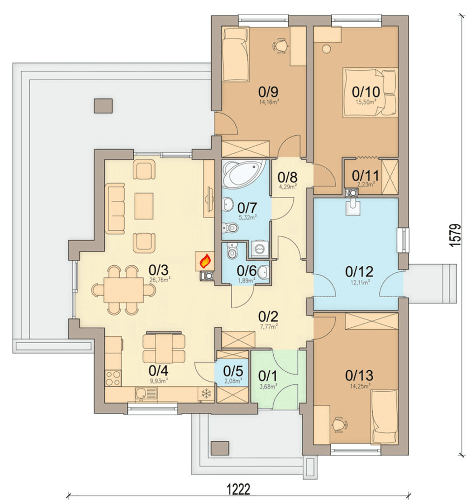 Rzut parteru domu jednorodzinnego Szafran 2