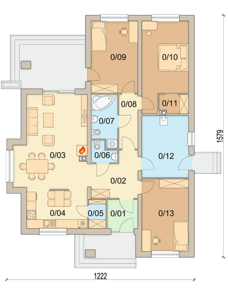 Rzut parteru domu jednorodzinnego Szafran