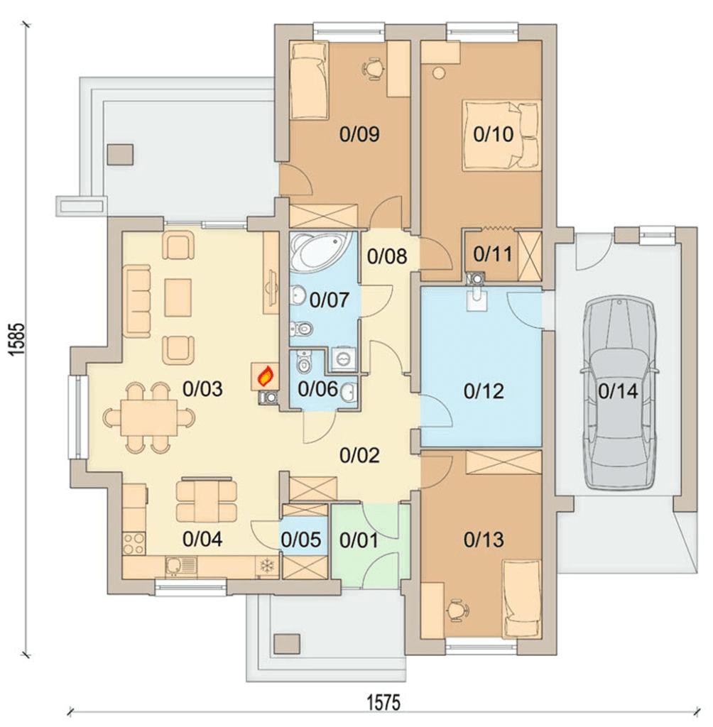 Rzut parteru domu jednorodzinnego Szafran G1