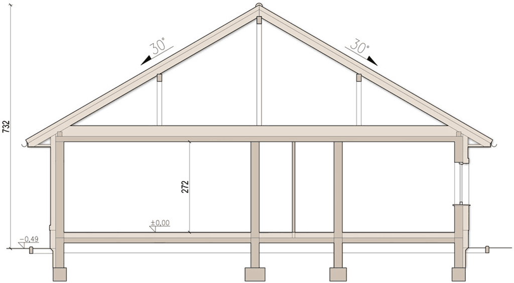Przekrój domu jednorodzinnego Szafran G2