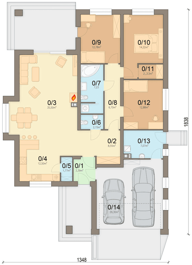 Rzut parteru domu jednorodzinnego Szafran G2