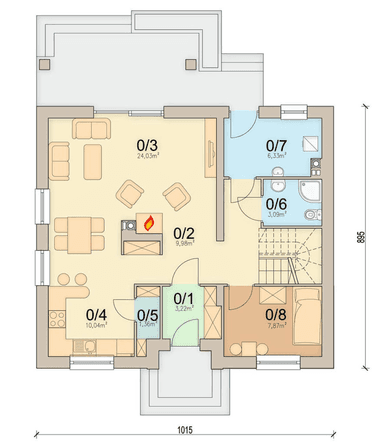 Rzut parteru domu jednorodzinnego Tamarillo