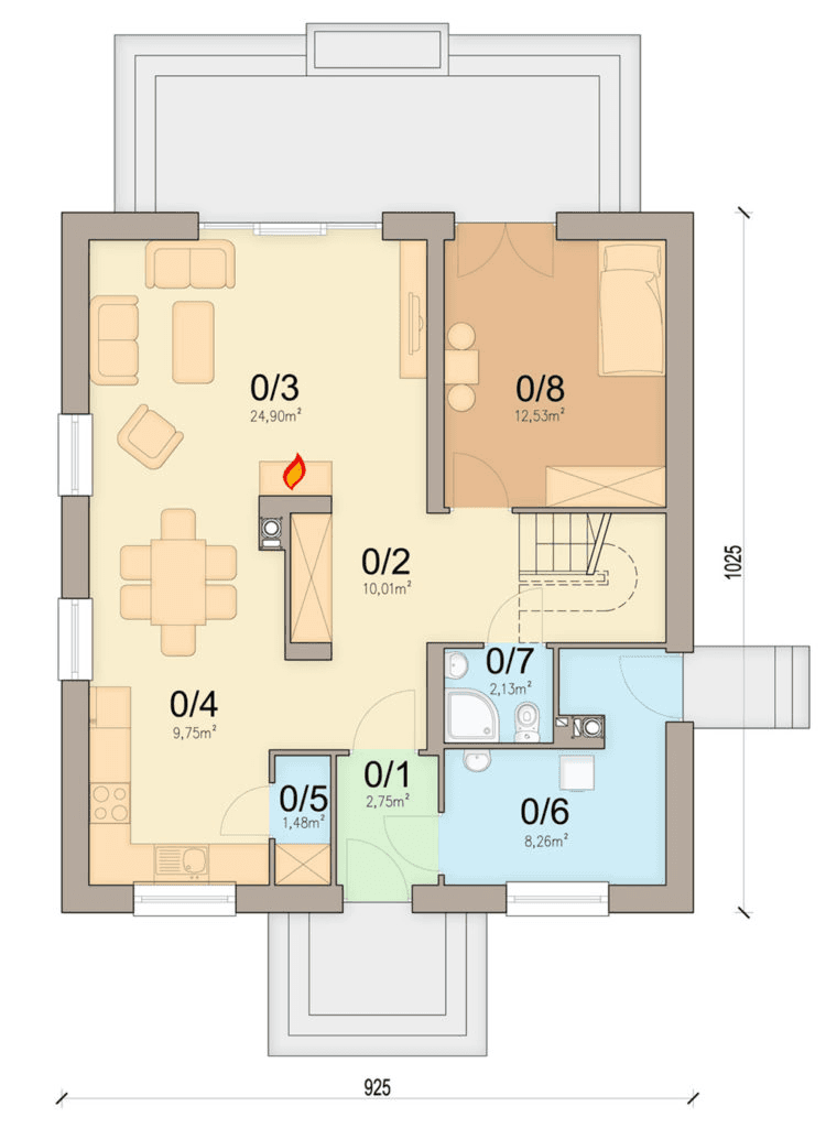 Rzut parteru domu jednorodzinnego Tamarillo 3