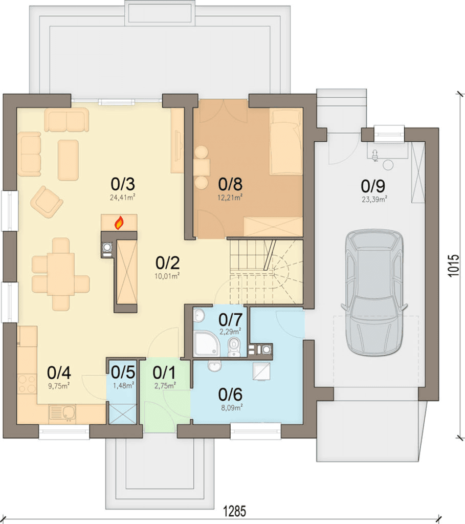 Rzut parteru domu jednorodzinnego Tanarillo 3 G1