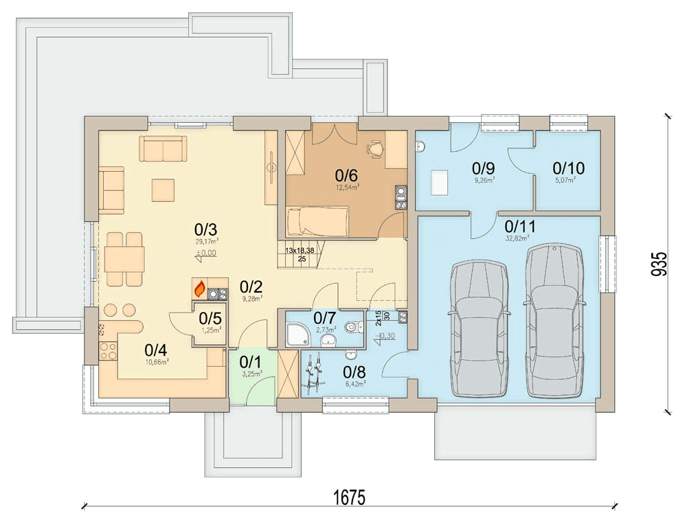 Rzut parteru domu jednorodzinnego Tamarillo 6 modern s2