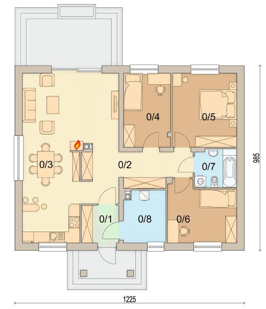 Rzut parteru domu jednorodzinnego Tamarynd 2