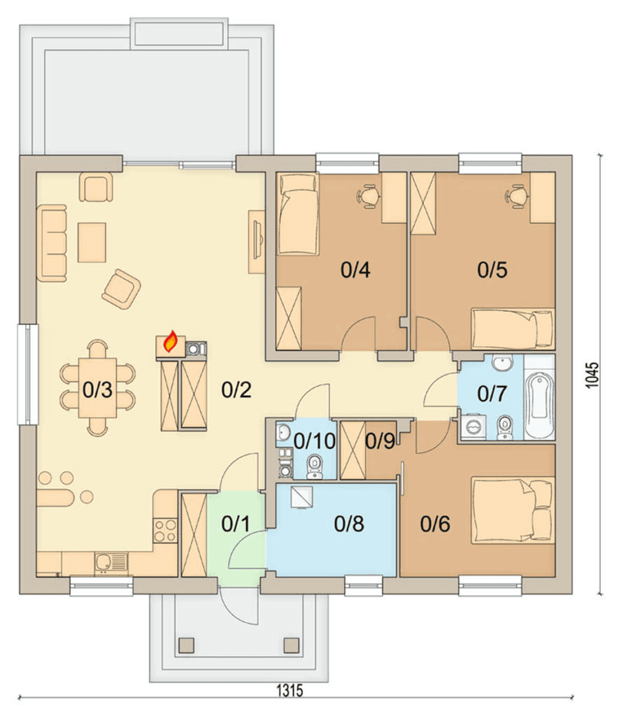 Rzut parteru domu jednorodzinnego Tamarynd 3