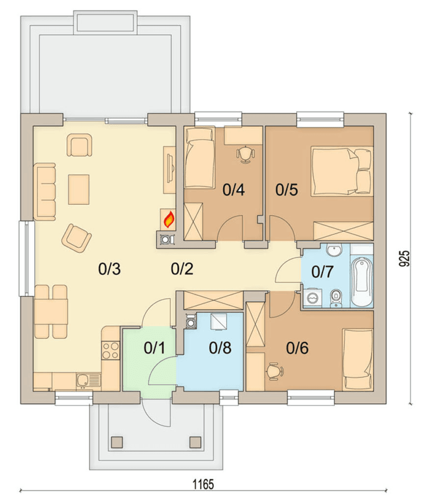 Rzut parteru domu jednorodzinnego Tamarynd