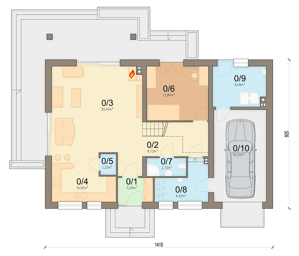 Rzut parteru domu jednorodzinnego Tamarillo 6