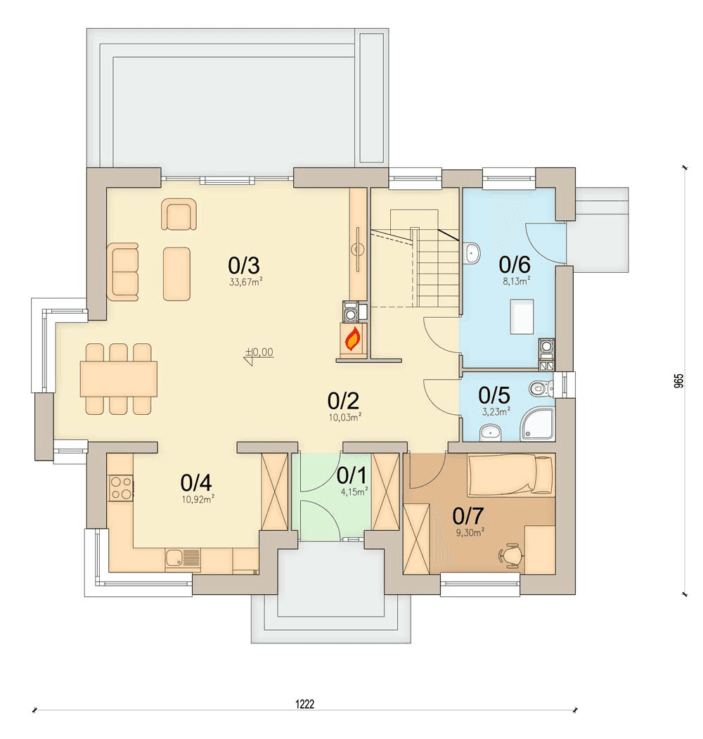 Rzut parteru domu jednorodzinnego Tofi 4 modern