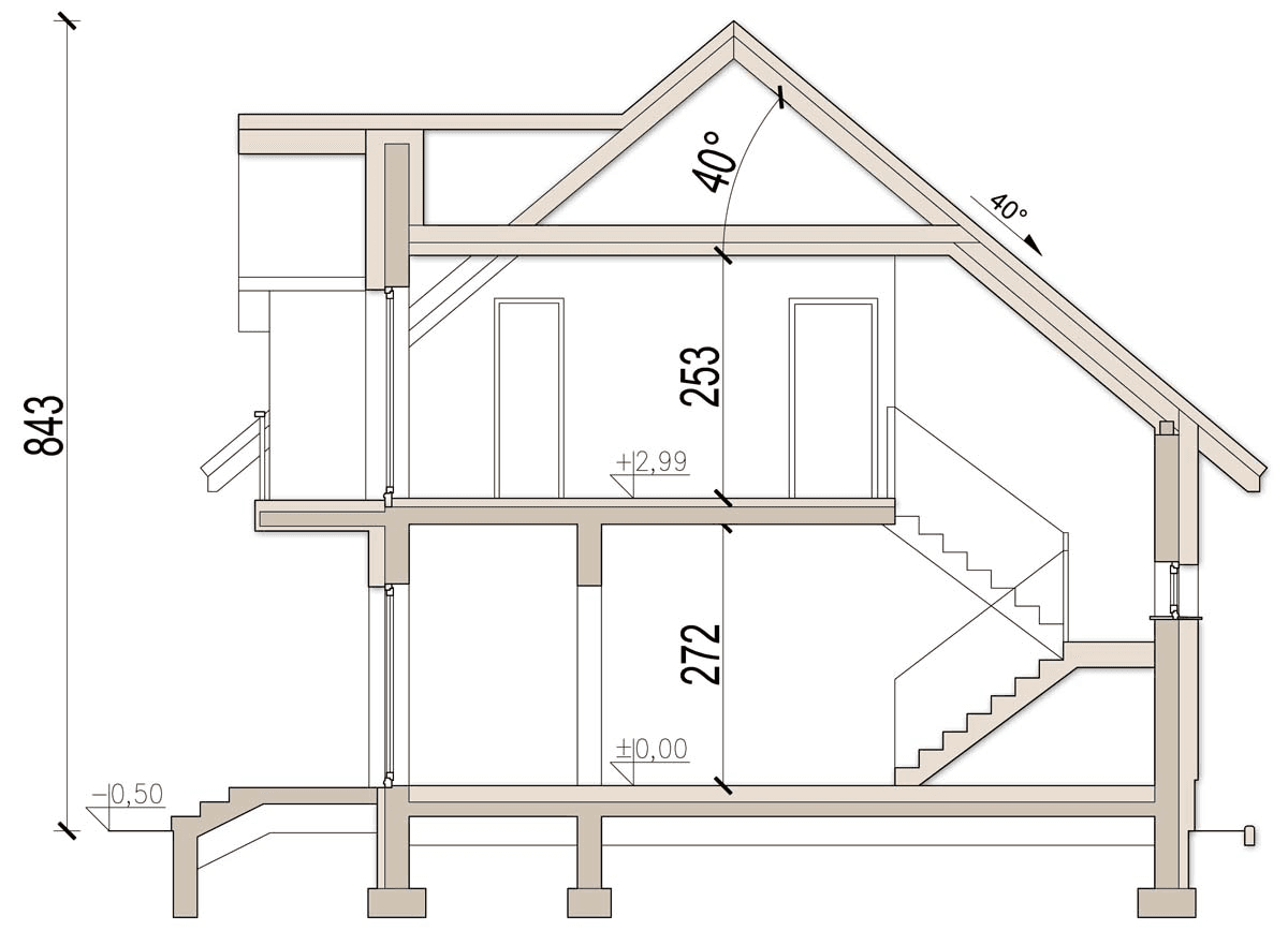 Przekrój domu jednorodzinnego Tofi 4 modern s2