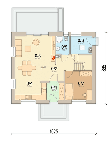 Rzut parteru domu jednorodzinnego Unica